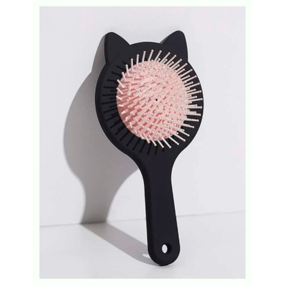 Cat Shaped Hair Brush Kitty Brush Black Pink No Tangle Soft Bristles NEW - Picture 1 of 4